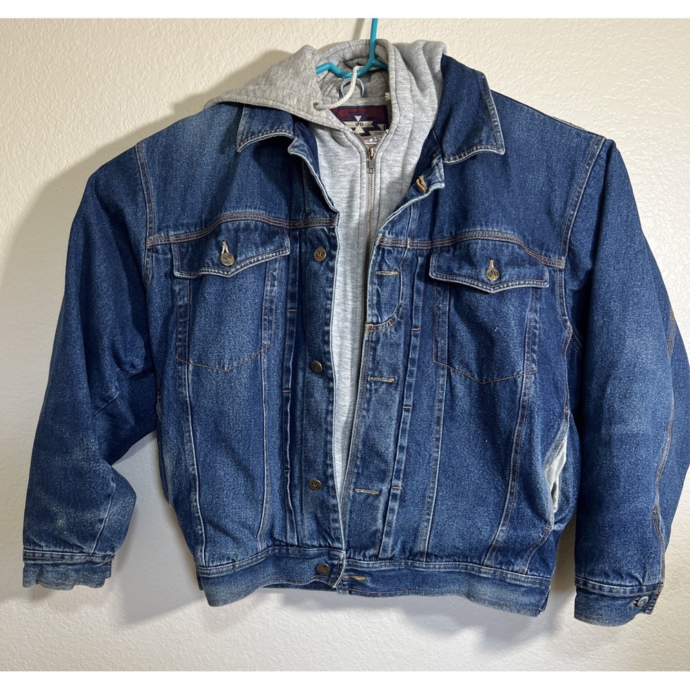 Santa Fe Outback Jacket Mens Large Blue Denim Trucker Hooded Lined Jean Coat VTG